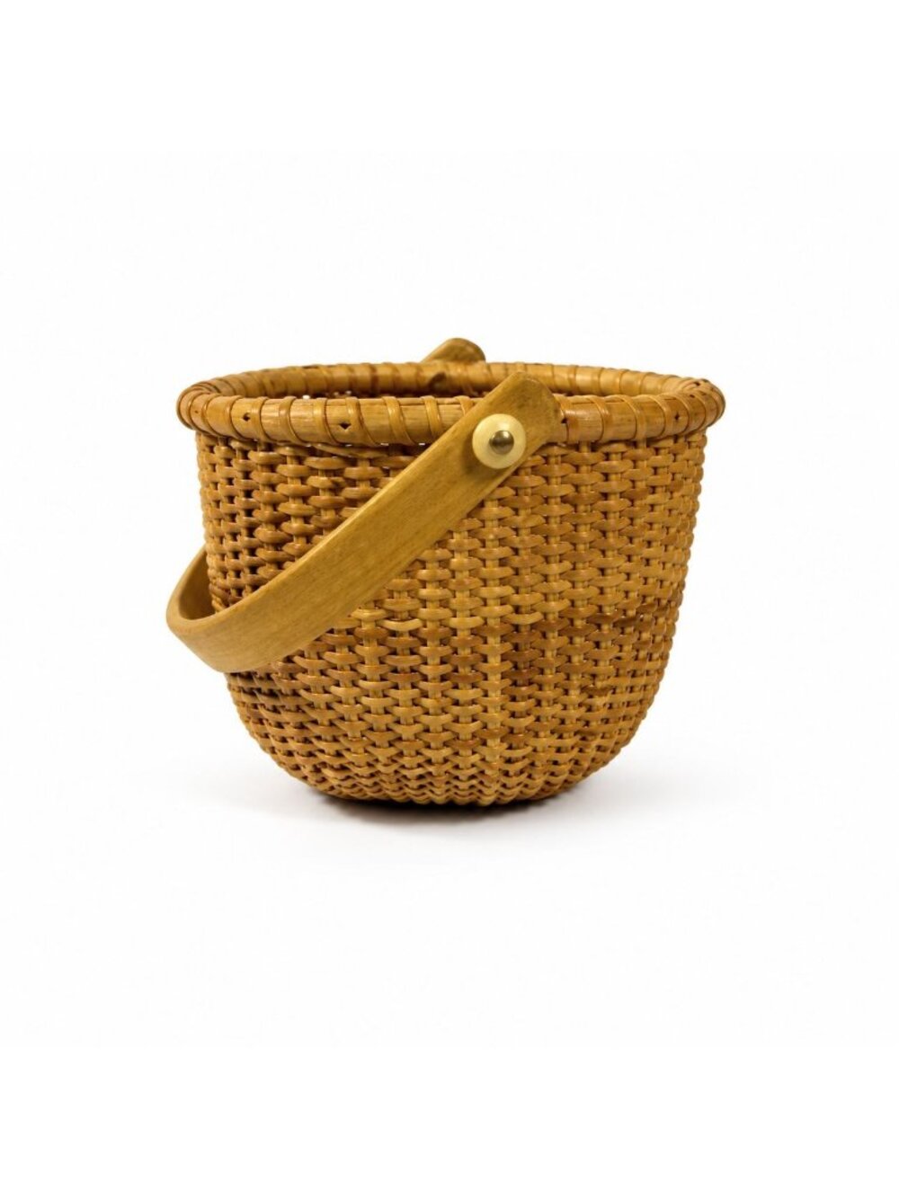 Nantucket lightship basket -Wicker Handled Handmade Wood Bottom Vintage